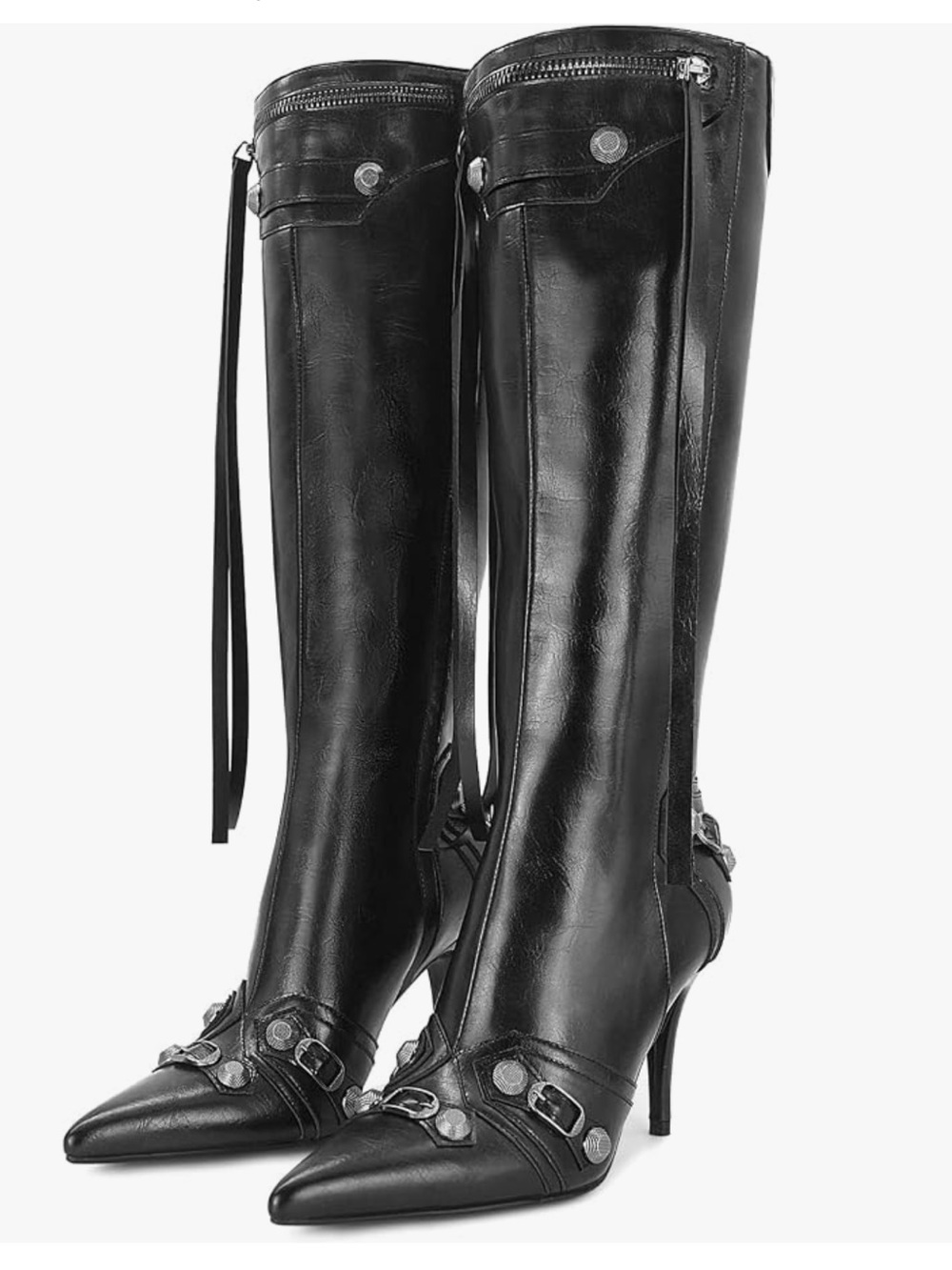 DSEVHT Women's Stiletto Black Knee High Boots